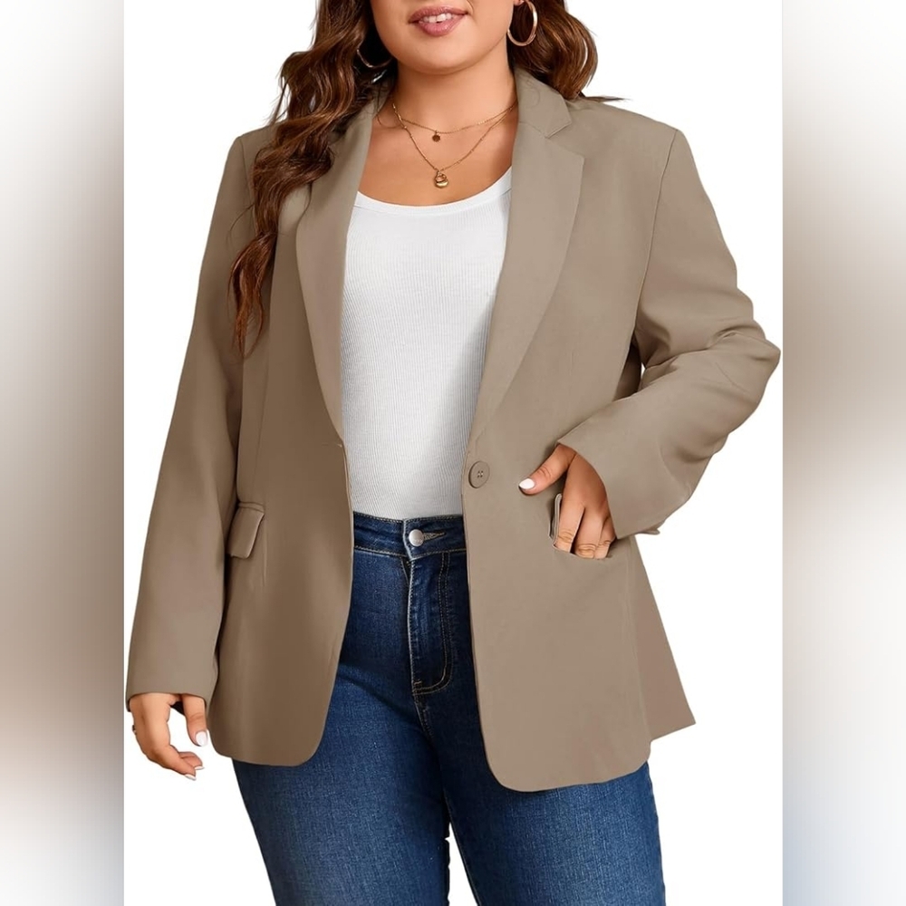 NWT Women Xl Cicy Bell Khaki Business Casual Blazer Button Closure Pockets
